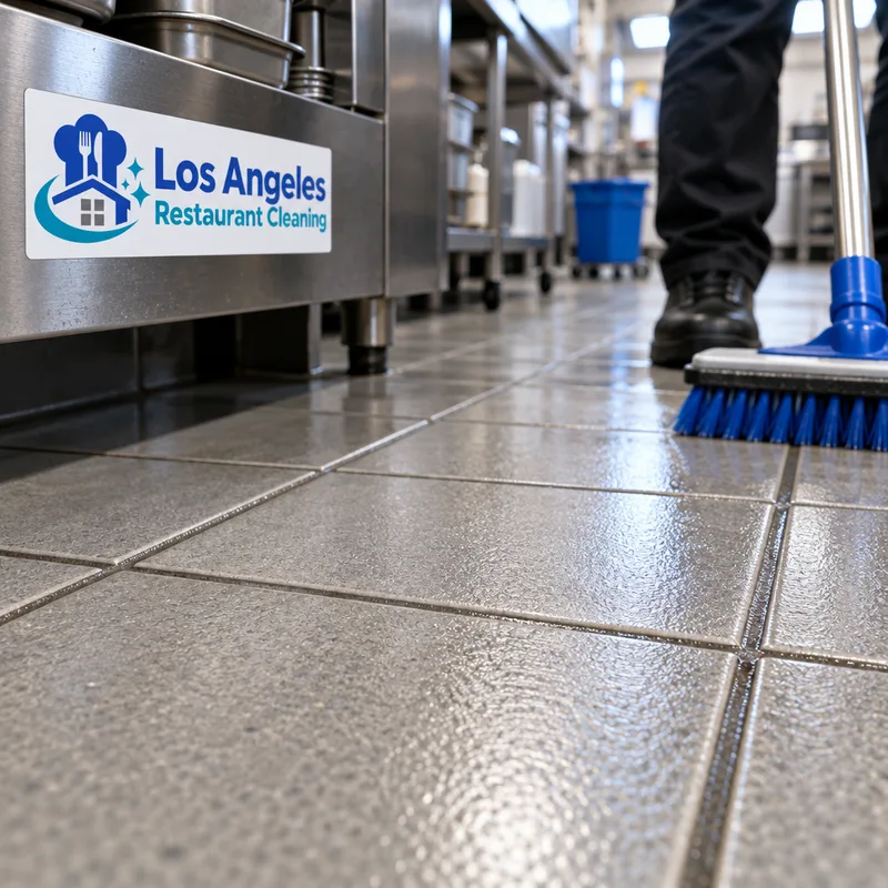 Detailed grout lines and tile texture after a deep commercial floor scrub and rinse